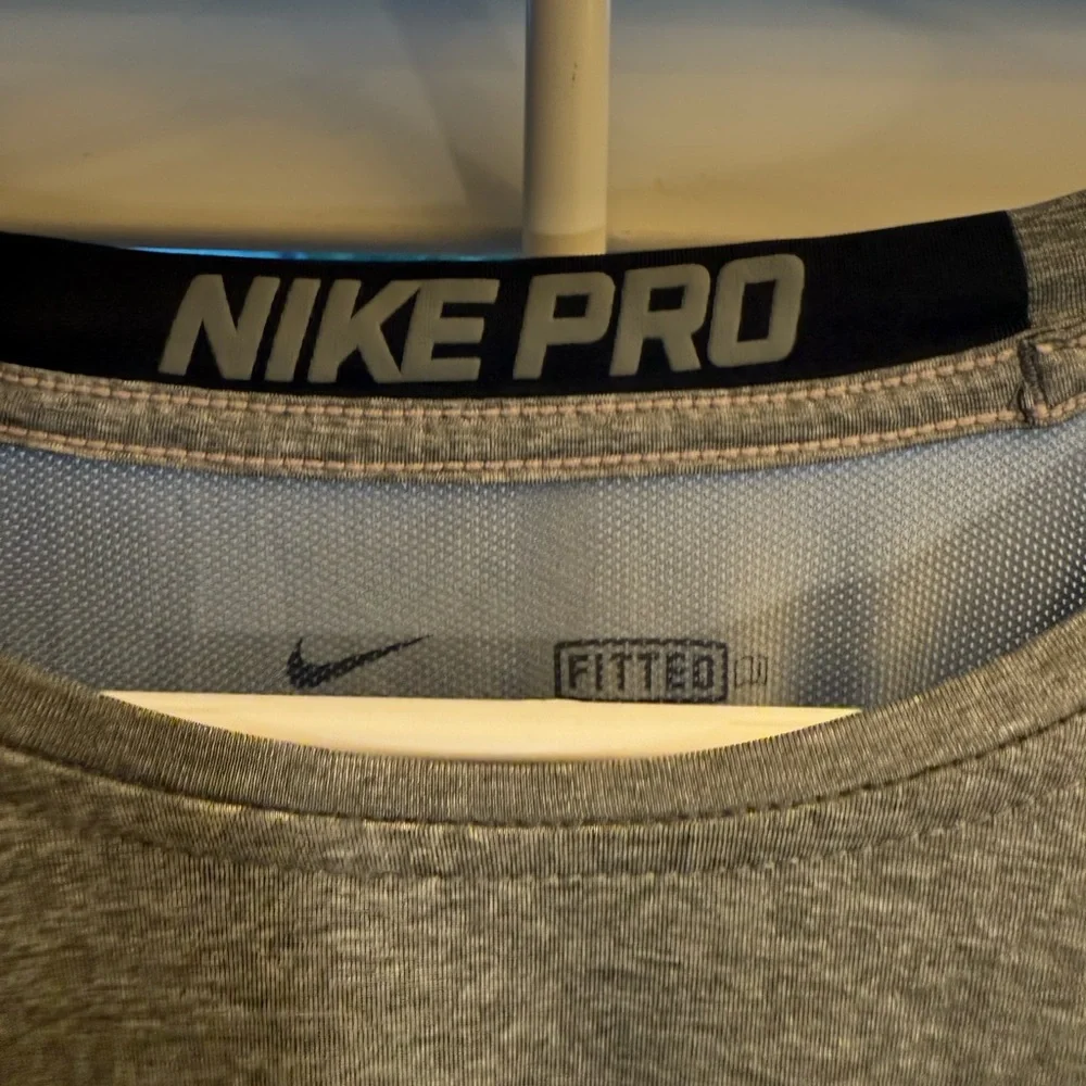 Nike Pro Dri Fit Fitted Men's Gray Long Sleeve Workout Fitness Gym Tee XXL